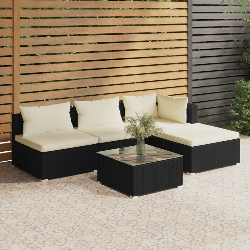 5 Piece Garden Lounge Set with Cushions Poly Rattan Black Payday Deals