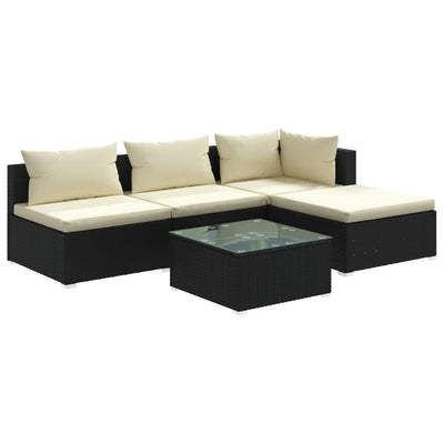 5 Piece Garden Lounge Set with Cushions Poly Rattan Black Payday Deals