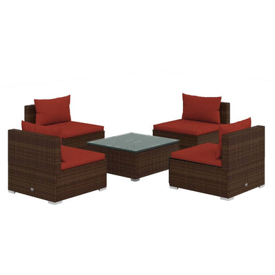 5 Piece Garden Lounge Set with Cushions Poly Rattan Brown Payday Deals