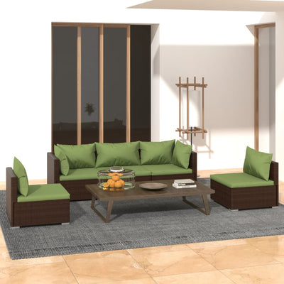 5 Piece Garden Lounge Set with Cushions Poly Rattan Brown Payday Deals