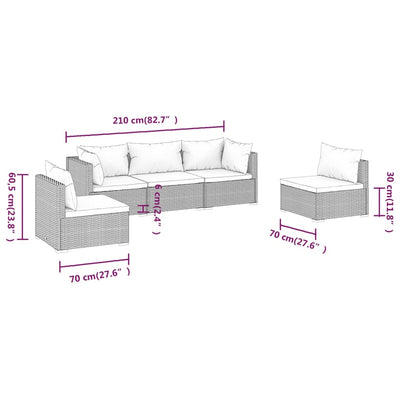 5 Piece Garden Lounge Set with Cushions Poly Rattan Brown Payday Deals