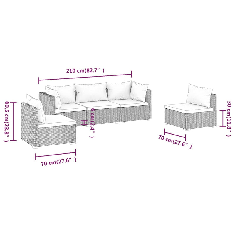 5 Piece Garden Lounge Set with Cushions Poly Rattan Brown Payday Deals