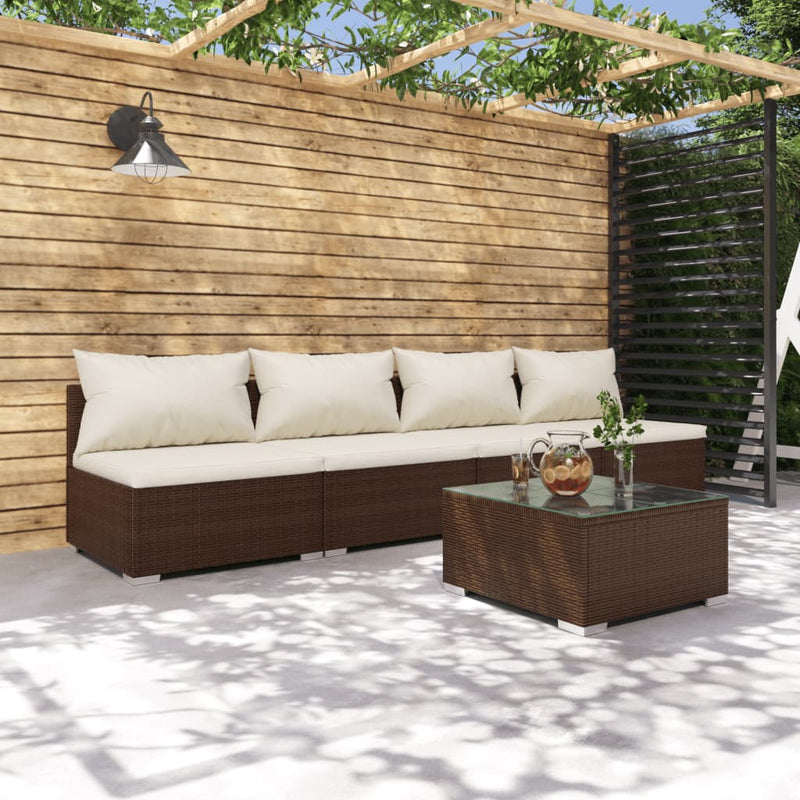 5 Piece Garden Lounge Set with Cushions Poly Rattan Brown Payday Deals