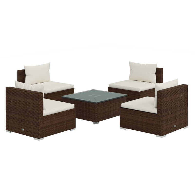 5 Piece Garden Lounge Set with Cushions Poly Rattan Brown Payday Deals