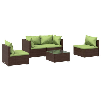 5 Piece Garden Lounge Set with Cushions Poly Rattan Brown Payday Deals