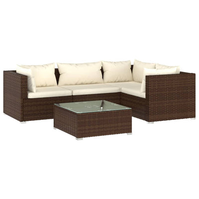 5 Piece Garden Lounge Set with Cushions Poly Rattan Brown Payday Deals