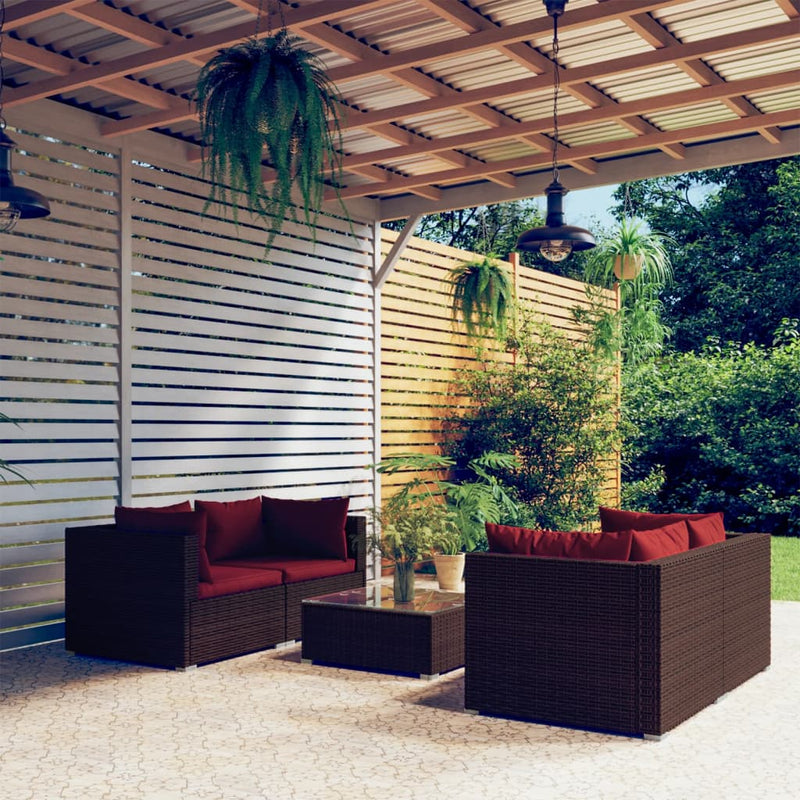 5 Piece Garden Lounge Set with Cushions Poly Rattan Brown Payday Deals