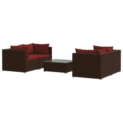 5 Piece Garden Lounge Set with Cushions Poly Rattan Brown Payday Deals
