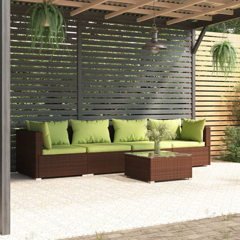 5 Piece Garden Lounge Set with Cushions Poly Rattan Brown Payday Deals