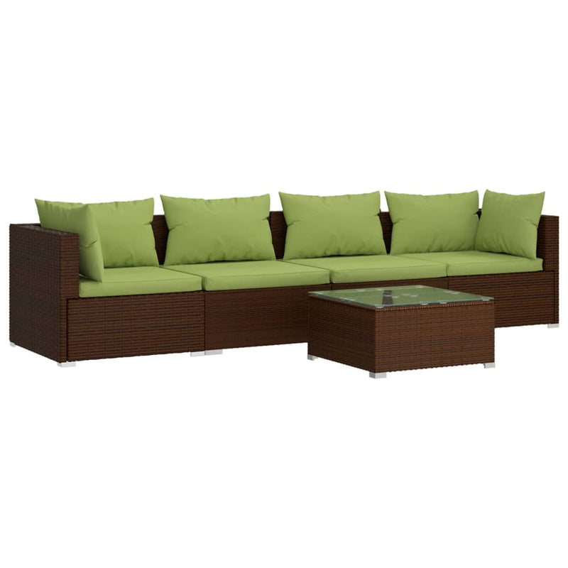 5 Piece Garden Lounge Set with Cushions Poly Rattan Brown Payday Deals
