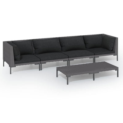 5 Piece Garden Lounge Set with Cushions Poly Rattan Dark Grey Payday Deals