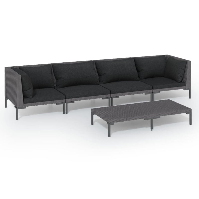 5 Piece Garden Lounge Set with Cushions Poly Rattan Dark Grey Payday Deals
