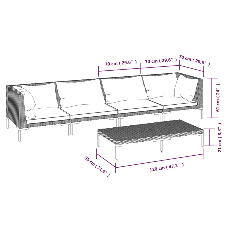 5 Piece Garden Lounge Set with Cushions Poly Rattan Dark Grey Payday Deals