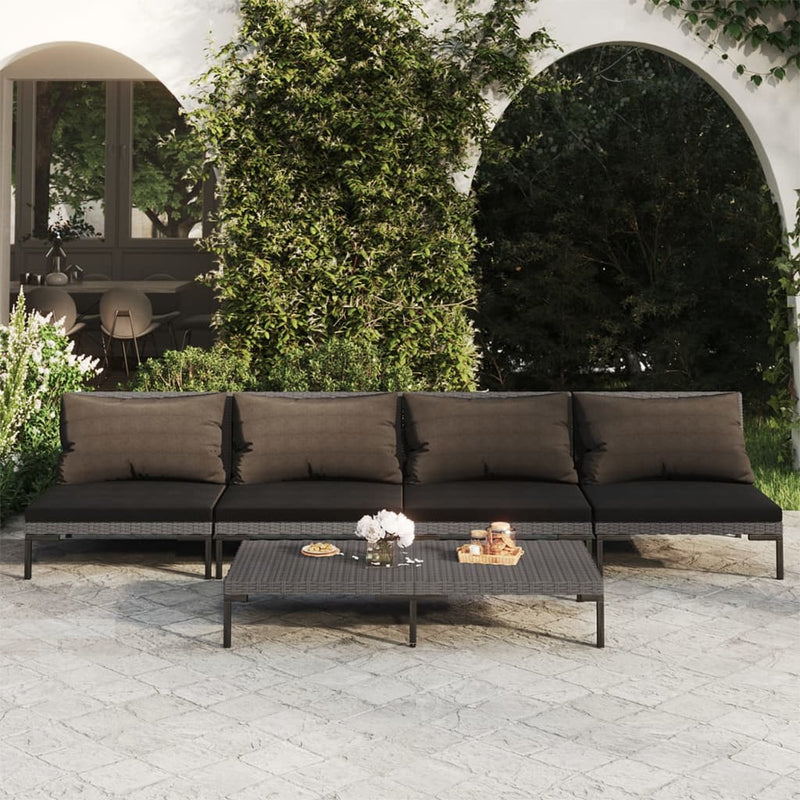 5 Piece Garden Lounge Set with Cushions Poly Rattan Dark Grey Payday Deals