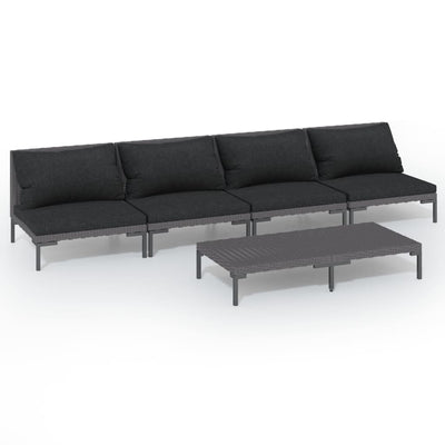 5 Piece Garden Lounge Set with Cushions Poly Rattan Dark Grey Payday Deals