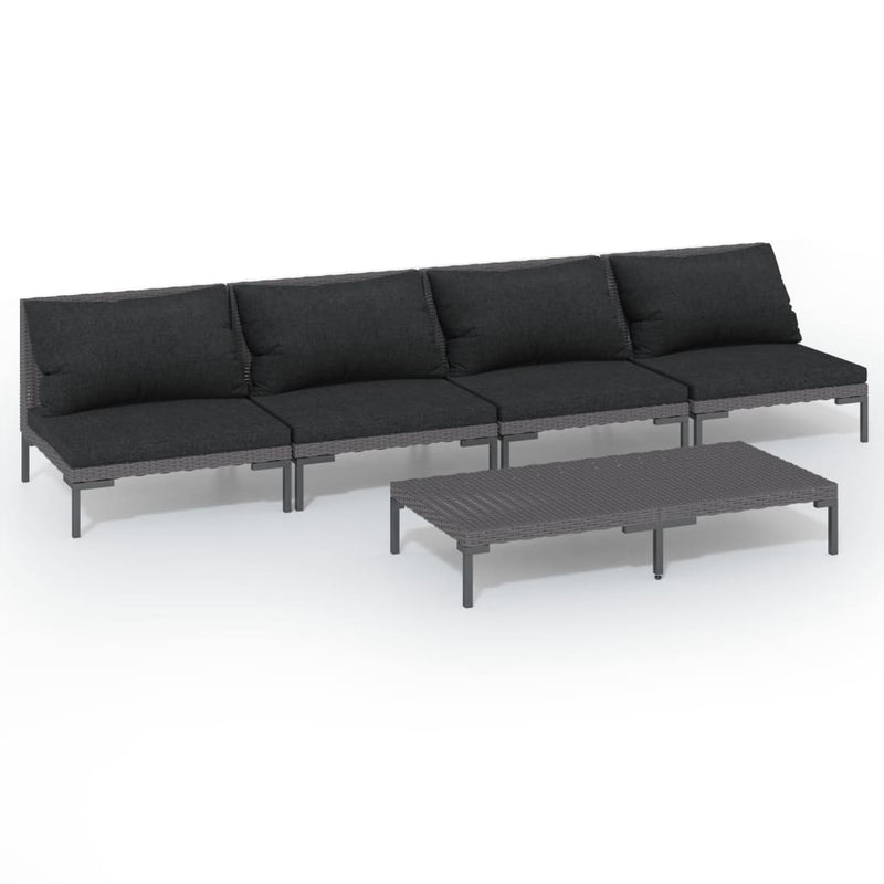 5 Piece Garden Lounge Set with Cushions Poly Rattan Dark Grey Payday Deals