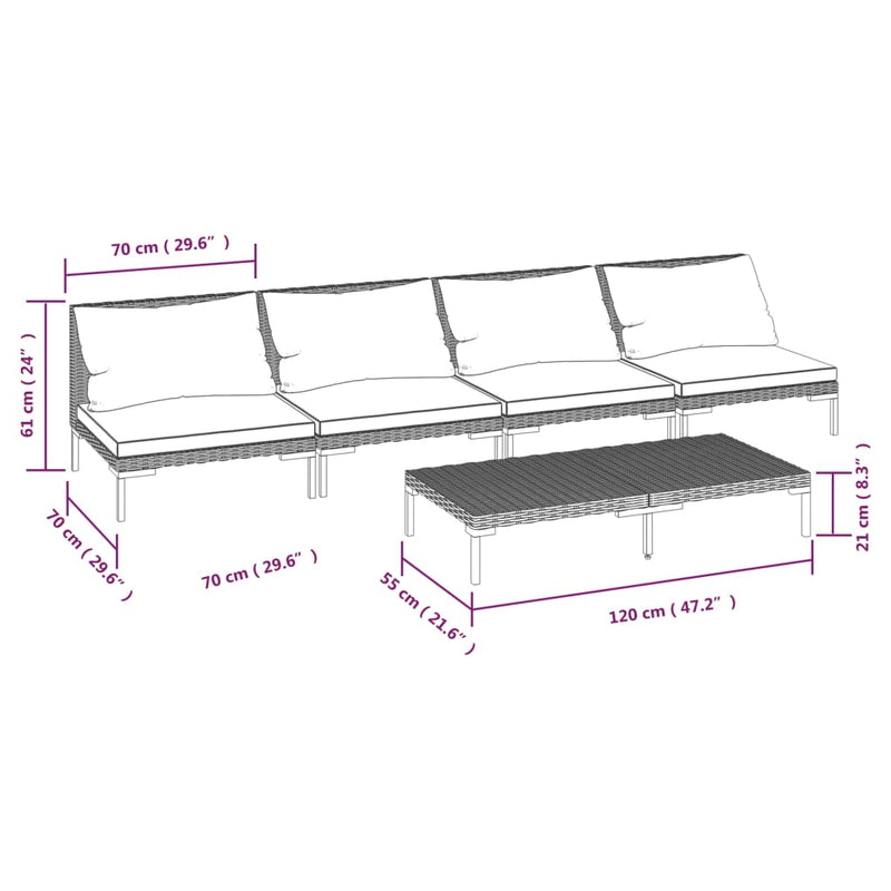 5 Piece Garden Lounge Set with Cushions Poly Rattan Dark Grey Payday Deals