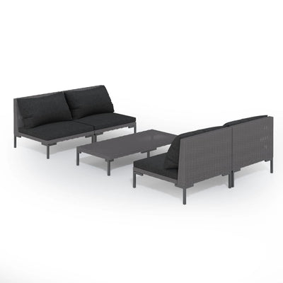 5 Piece Garden Lounge Set with Cushions Poly Rattan Dark Grey Payday Deals