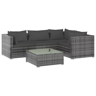 5 Piece Garden Lounge Set with Cushions Poly Rattan Grey Payday Deals