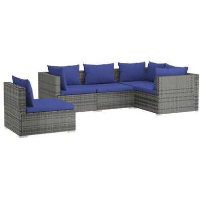 5 Piece Garden Lounge Set with Cushions Poly Rattan Grey Payday Deals