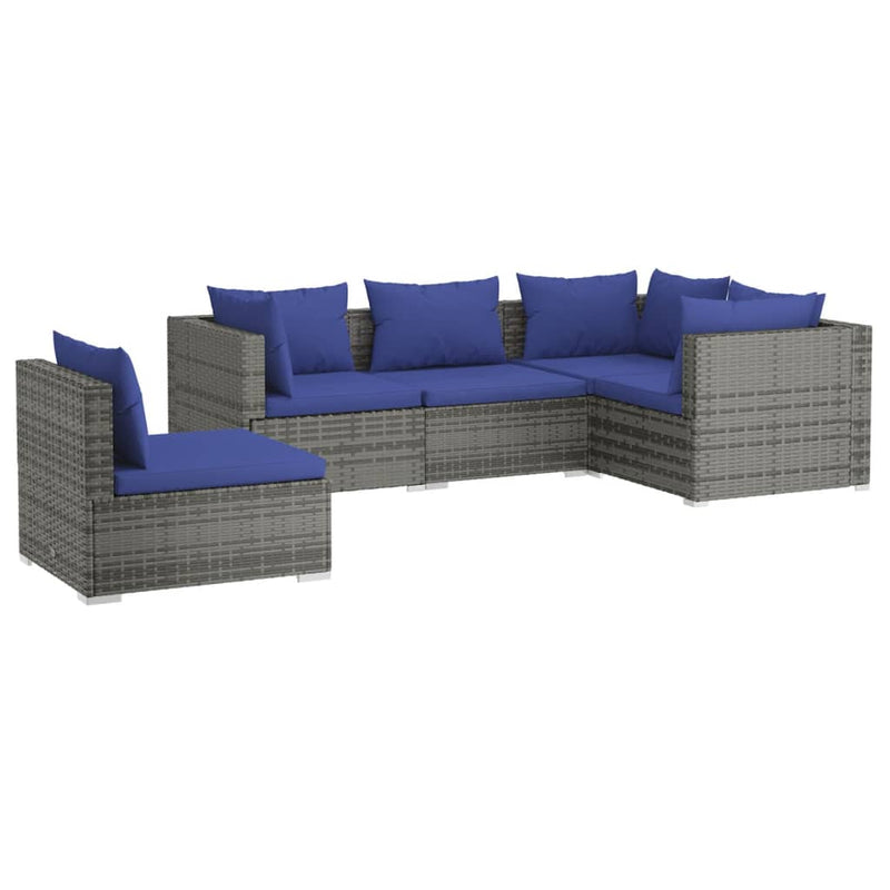 5 Piece Garden Lounge Set with Cushions Poly Rattan Grey Payday Deals
