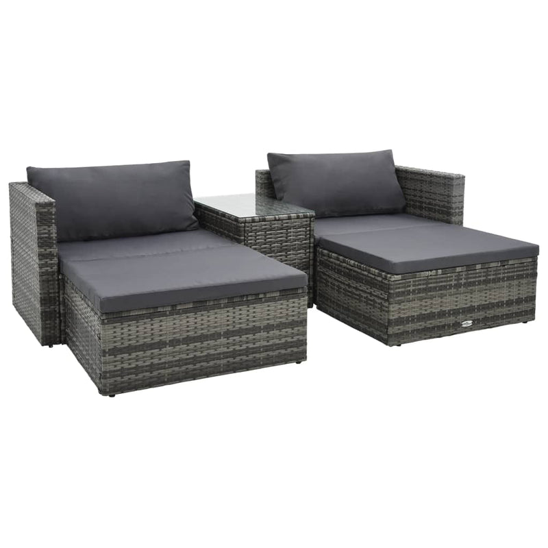 5 Piece Garden Lounge Set with Cushions Poly Rattan Grey Payday Deals