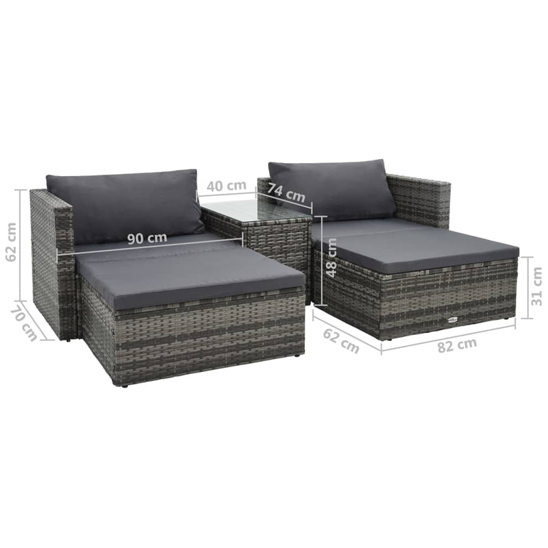 5 Piece Garden Lounge Set with Cushions Poly Rattan Grey Payday Deals