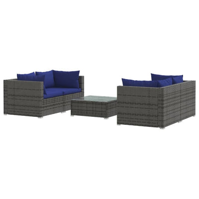 5 Piece Garden Lounge Set with Cushions Poly Rattan Grey Payday Deals