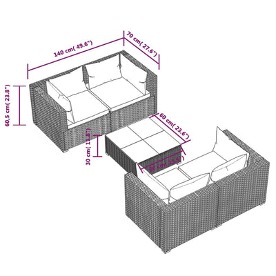 5 Piece Garden Lounge Set with Cushions Poly Rattan Grey Payday Deals