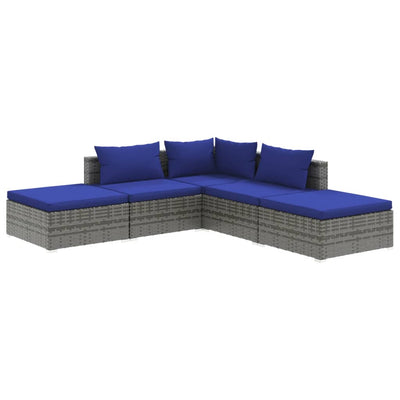 5 Piece Garden Lounge Set with Cushions Poly Rattan Grey Payday Deals