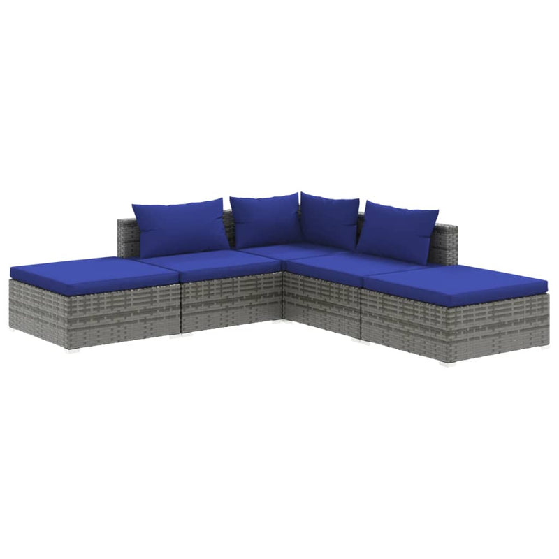 5 Piece Garden Lounge Set with Cushions Poly Rattan Grey Payday Deals