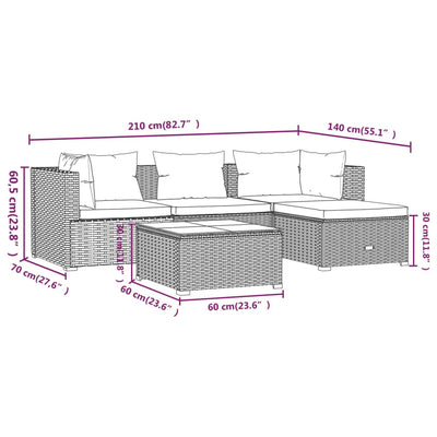 5 Piece Garden Lounge Set with Cushions Poly Rattan Grey Payday Deals