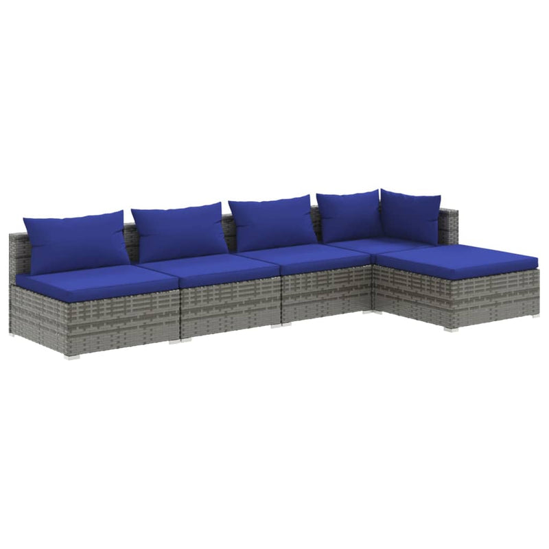 5 Piece Garden Lounge Set with Cushions Poly Rattan Grey Payday Deals