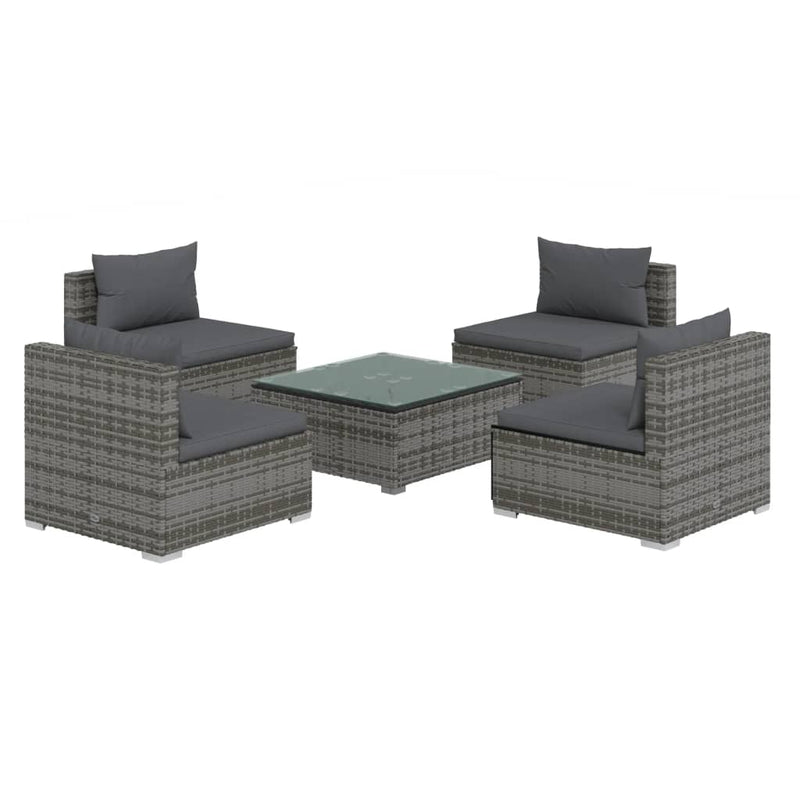 5 Piece Garden Lounge Set with Cushions Poly Rattan Grey Payday Deals