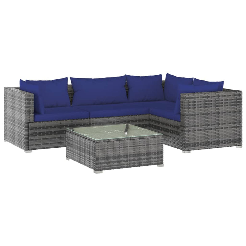 5 Piece Garden Lounge Set with Cushions Poly Rattan Grey Payday Deals