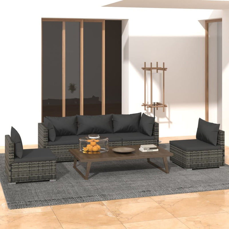 5 Piece Garden Lounge Set with Cushions Poly Rattan Grey Payday Deals