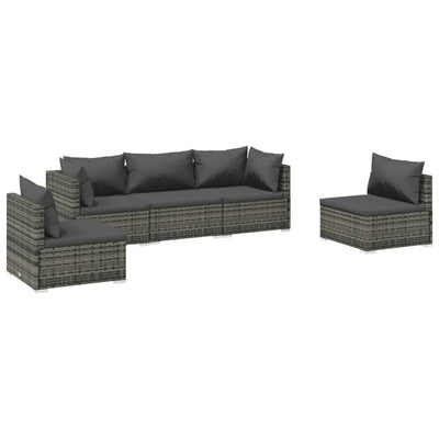 5 Piece Garden Lounge Set with Cushions Poly Rattan Grey Payday Deals