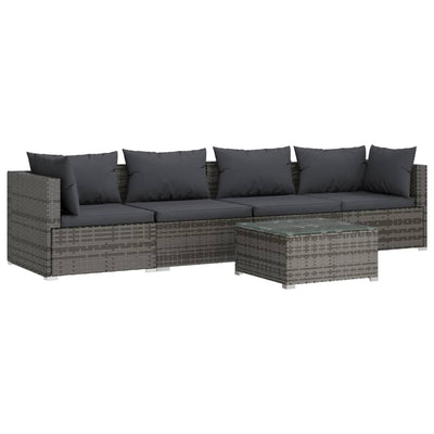 5 Piece Garden Lounge Set with Cushions Poly Rattan Grey Payday Deals