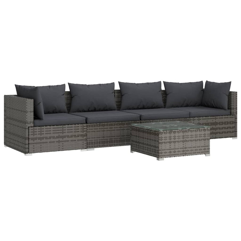 5 Piece Garden Lounge Set with Cushions Poly Rattan Grey Payday Deals