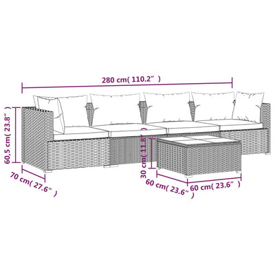 5 Piece Garden Lounge Set with Cushions Poly Rattan Grey Payday Deals