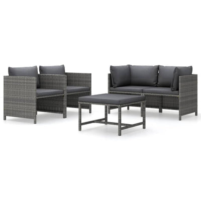 5 Piece Garden Lounge Set with Cushions Poly Rattan Grey Payday Deals