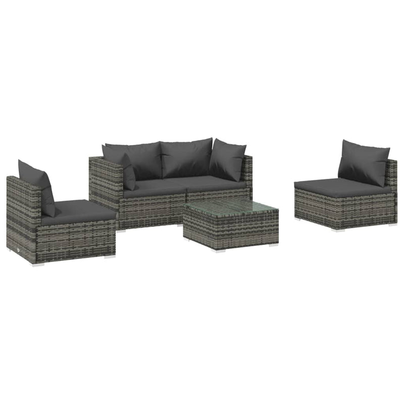 5 Piece Garden Lounge Set with Cushions Poly Rattan Grey Payday Deals