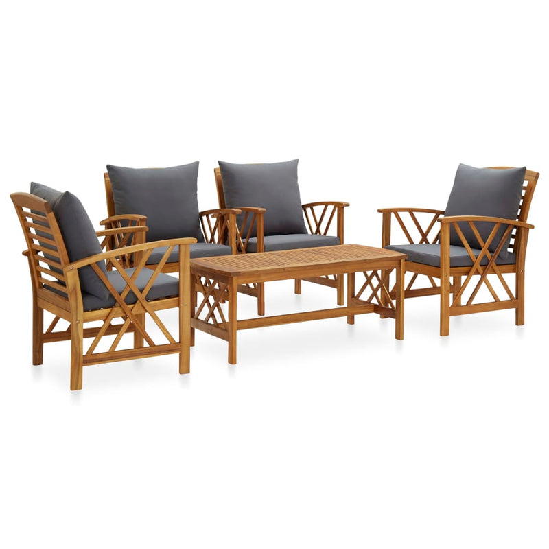 5 Piece Garden Lounge Set with Cushions Solid Acacia Wood Payday Deals