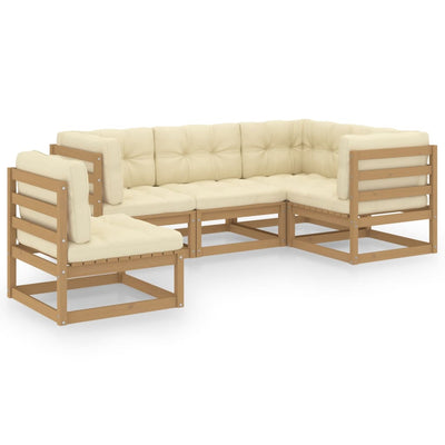 5 Piece Garden Lounge Set with Cushions Solid Pinewood Payday Deals