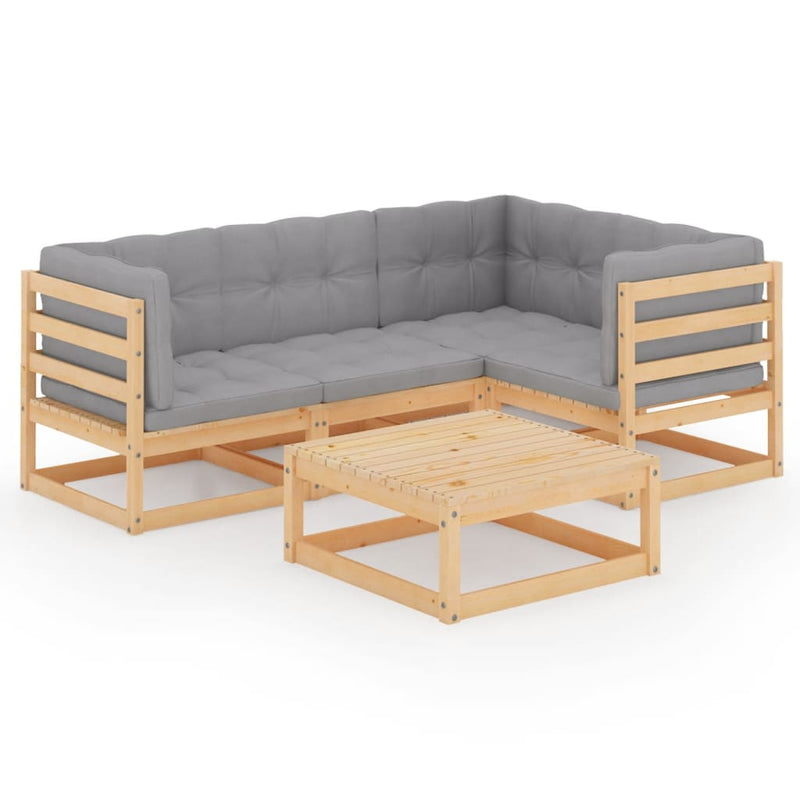 5 Piece Garden Lounge Set with Cushions Solid Pinewood Payday Deals