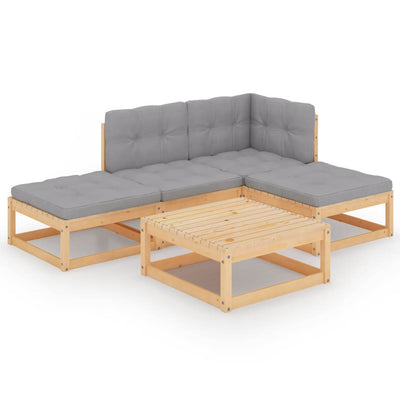 5 Piece Garden Lounge Set with Cushions Solid Pinewood Payday Deals