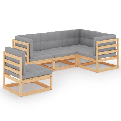 5 Piece Garden Lounge Set with Cushions Solid Pinewood Payday Deals