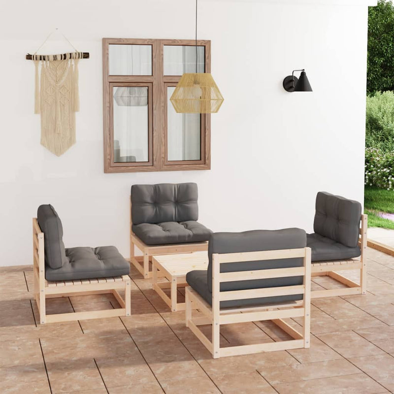 5 Piece Garden Lounge Set with Cushions Solid Pinewood Payday Deals