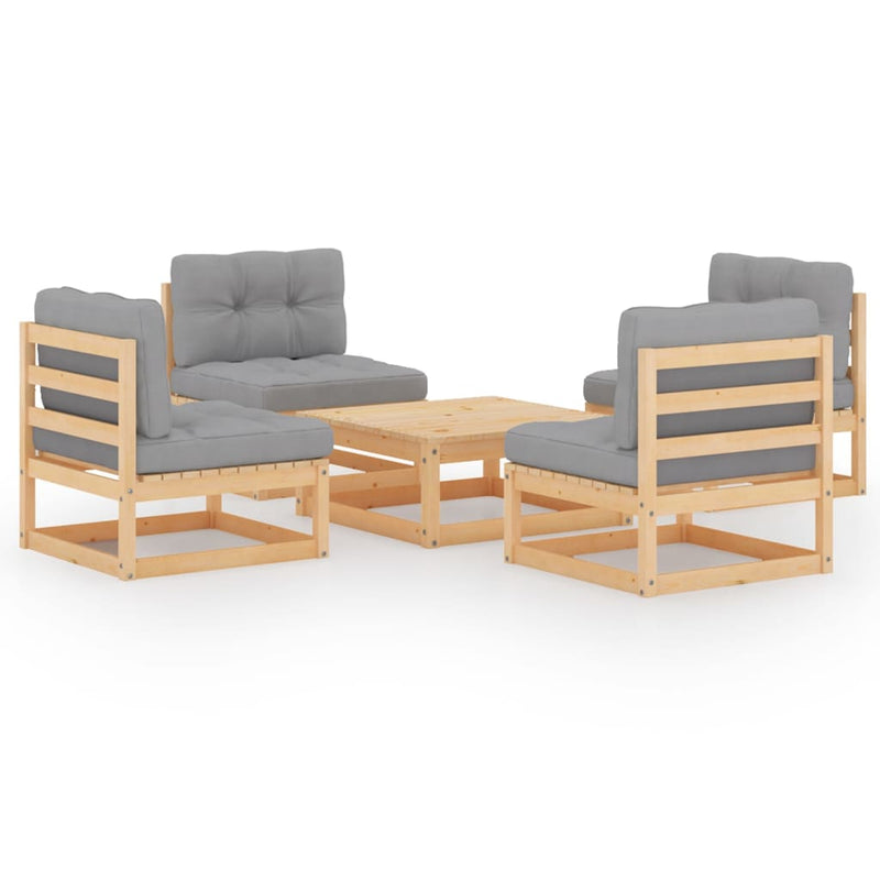 5 Piece Garden Lounge Set with Cushions Solid Pinewood Payday Deals