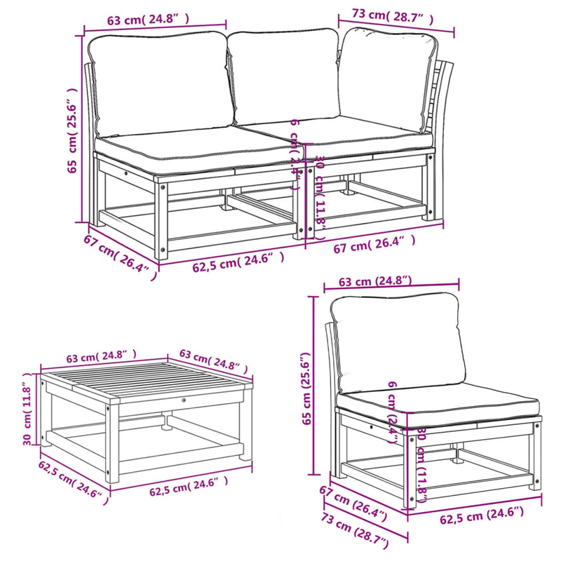 5 Piece Garden Lounge Set with Cushions Solid Wood Acacia Payday Deals